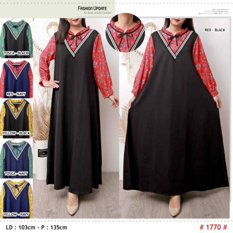 Gamis Jumbo Muslim Lebaran Murah Katun X Kaos Scuba NBN (4825)