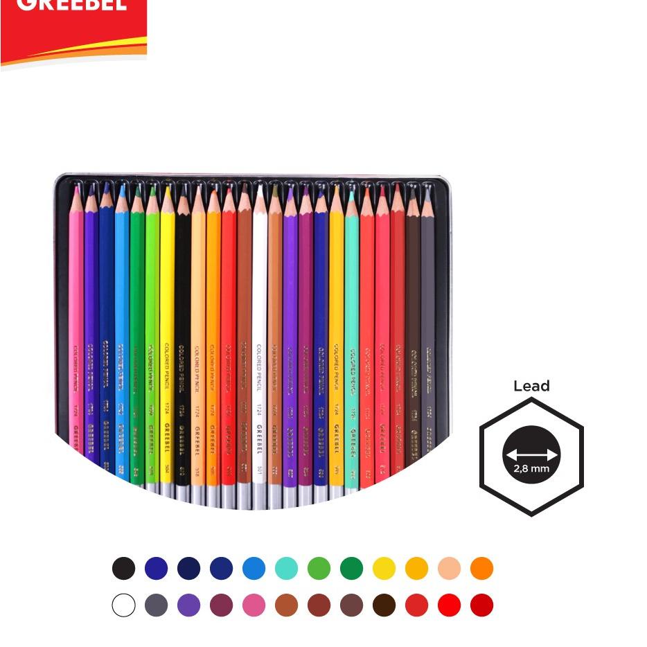 

Promo - GREEBEL 1724 Classic Colour Pencil TIN Case 24 Warna !!