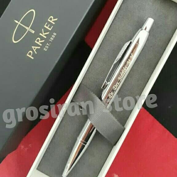 

Pulpen - Pulpen Parker Original Silver Chrome Custom Logo Ukir Grafir Nama Kado