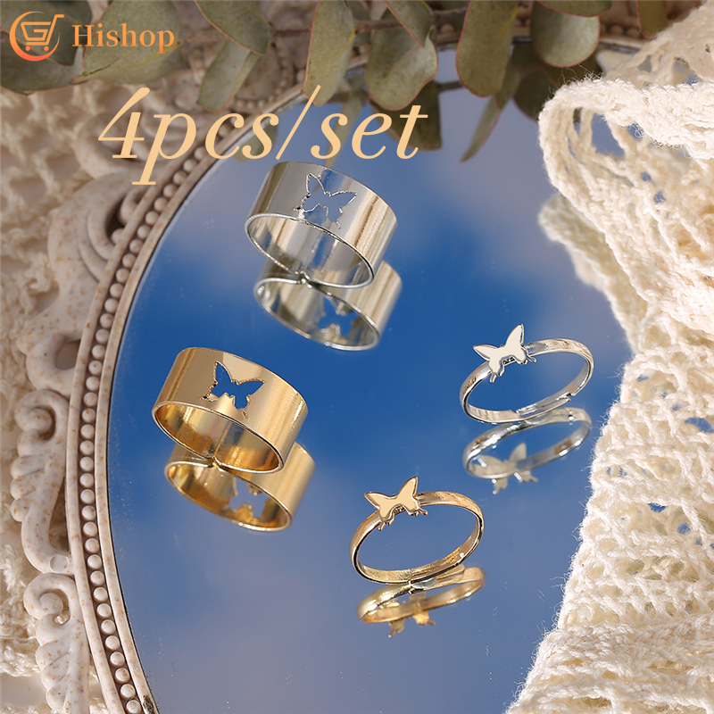 4pcs / Set Cincin Butterfly Adjustable Untuk Pasangan