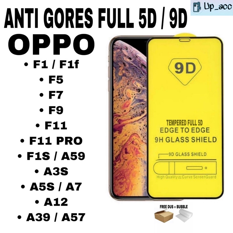 OPPO F1 F1F F5 F7 F9 F11 F11 PRO F1S A59 A3S A5S A7 A12 A39 A57 Tempered Glass FULL Anti Gores Kaca Full Cover 5D 9D TG