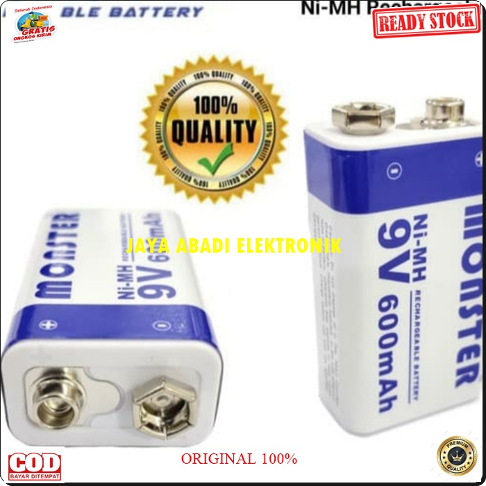 G265 Monster ori 100 % rechargeable baterai 9V kotak baterry 9 volt batu cas casan charger elektronik batere batray mainan universal multifungsi mic mik ni-mh battery original G265   1500 TIMES RECHARGE  BATERAI CAS 300 MAH 6F22  BISA SEGALA JENIS ELEKTRO