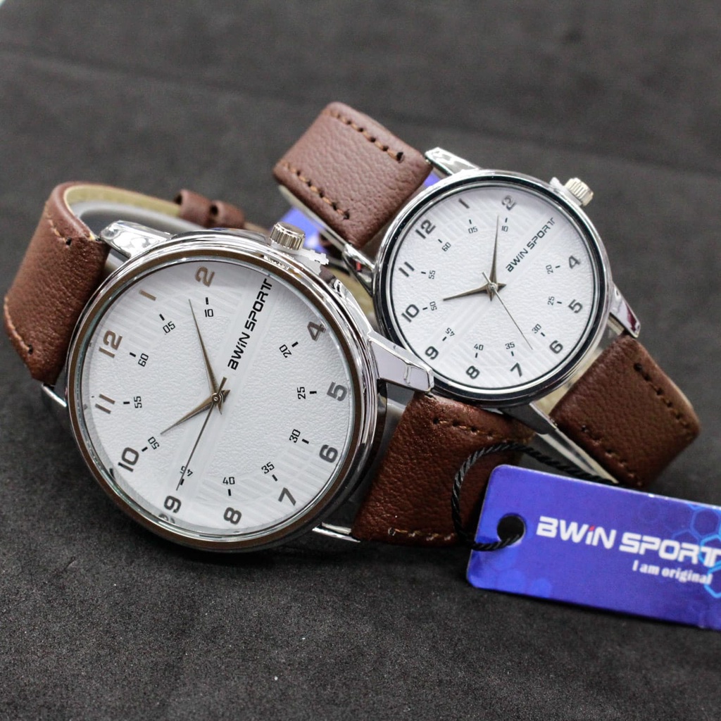 JAM TANGAN COUPLE SERIES AWINSPORT TALI KULIT TERBARU/JAM TANGAN FASHION KEKINIAN/