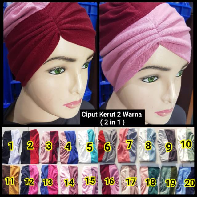 Ciput Kerut 2 in 1 Risty Dua Warna Inner Dalaman Jilbab