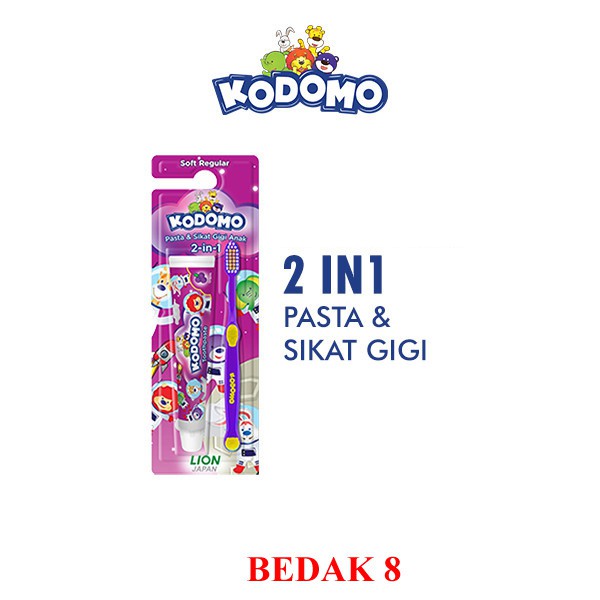 Kodomo Pasta Gigi dan Sikat Gigi 2in1/ Sikat Gigi Anak Kodomo 2in1 Reguler/ Zig Zag