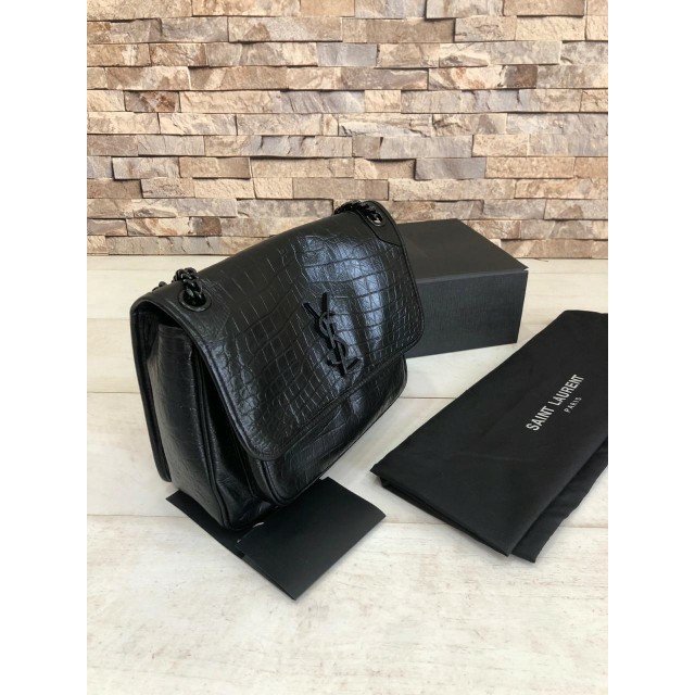 MIRROR  Tas YSL Niki Chain So Black Croco Medium Mirror 498894