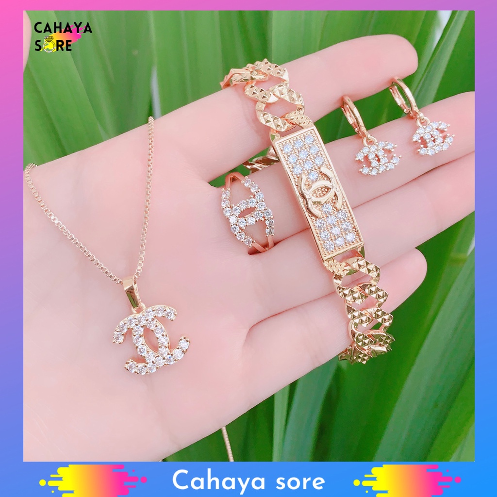 Xuping Set Gold Perhiasan Set Dewasa Model Silang Aksesoris Fashion Anti Karat XD08