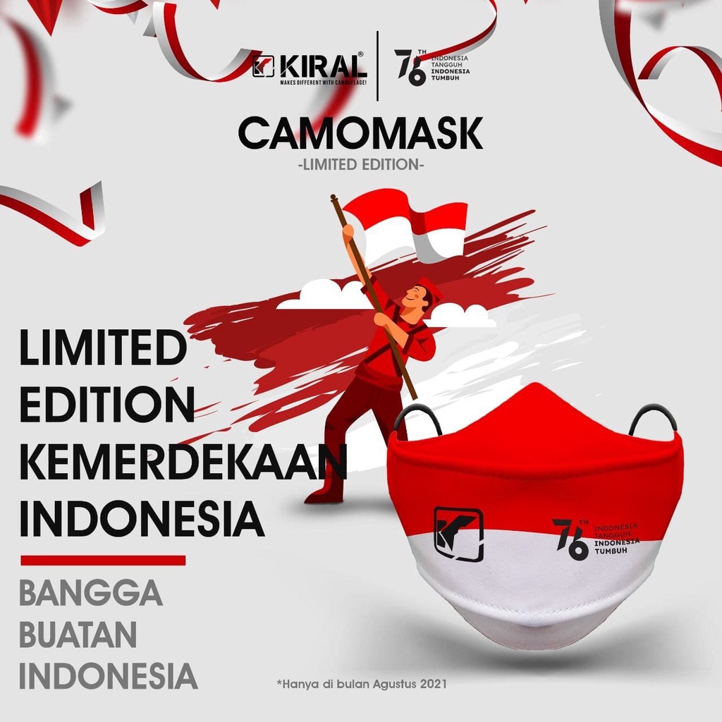 Masker Kain Pria Wanita Motif Merah Putih Edisi Kemerdekaan Indonesia RI ke 76 Camomask Keren 2 Ply