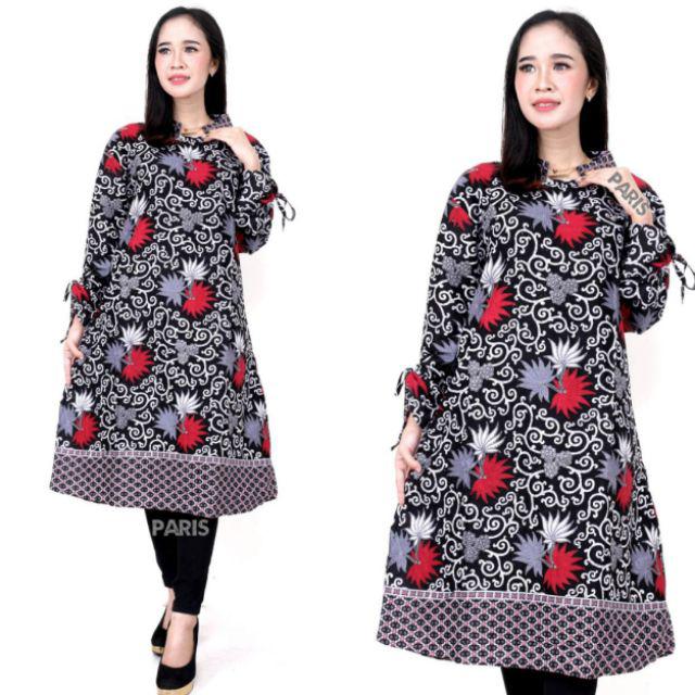 BATIK COUPLE KELUARGA sania ruffle ori ndoro jowi MOTIF KEMBANG LANGIT-Tunik