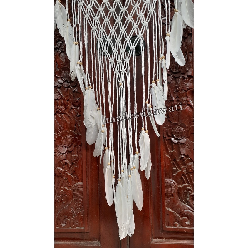 Dream catcher sulam jaring pelangi diameter 52cm dekorasi hiasan rumah bulu ayam