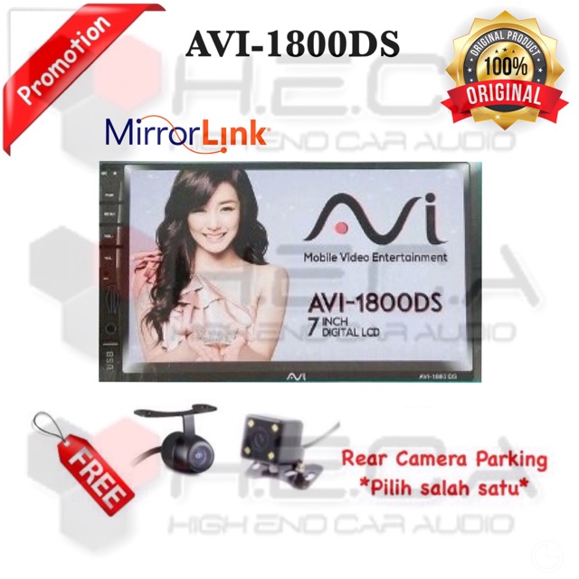 Head Unit AVI AVI-1800DS Deckless Mirrorlink Double Din Tape Mobil 1800 DS & Kamera Mundur