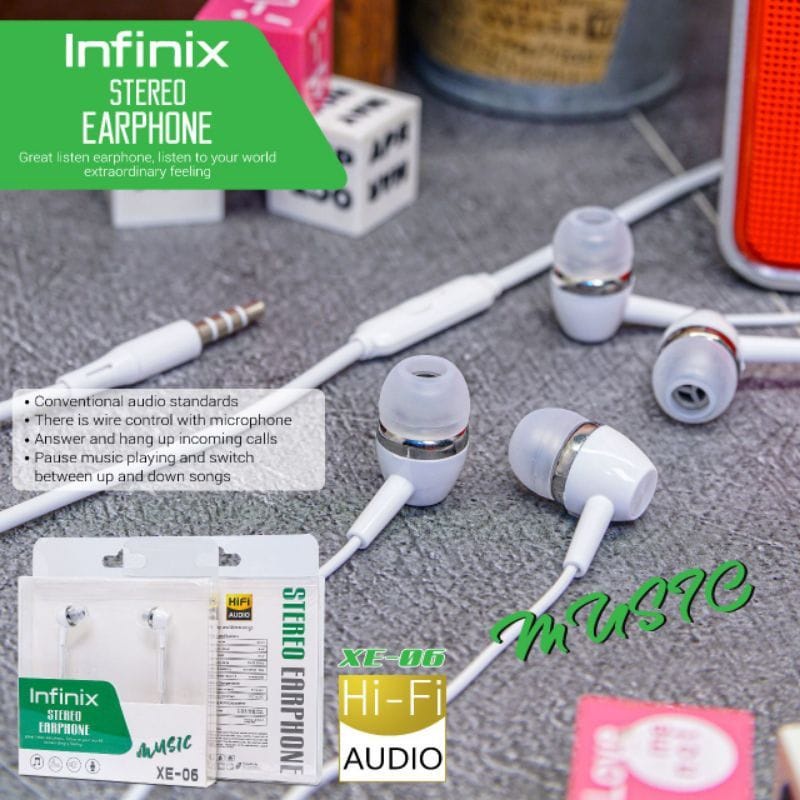 Headset INFINIX XE-08 STEREO Handsfree INFINIX XE08 Bass Handsfree INFINIX XE-08 STEREO BASS