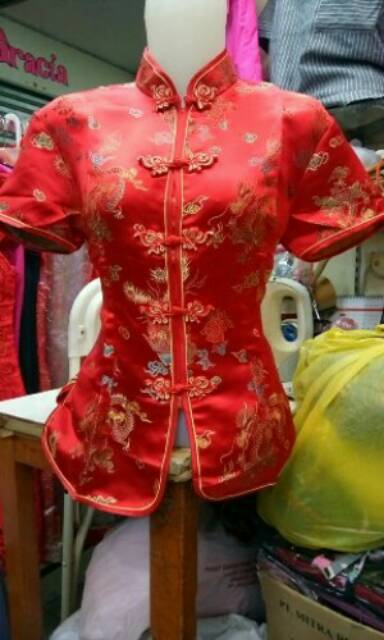 Cheongsam Blouse Wanita Semi Sutera