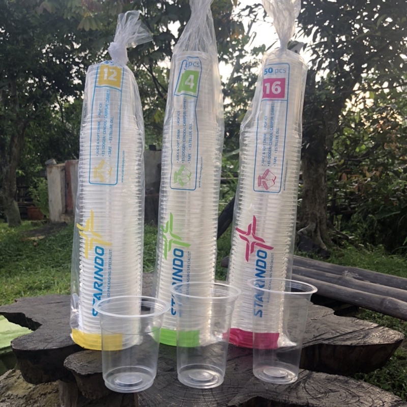 Gelas cup plastik merek starindo 12oz 14oz 16oz 5,2grm Bening polos 1 dus isi 2000pcs
