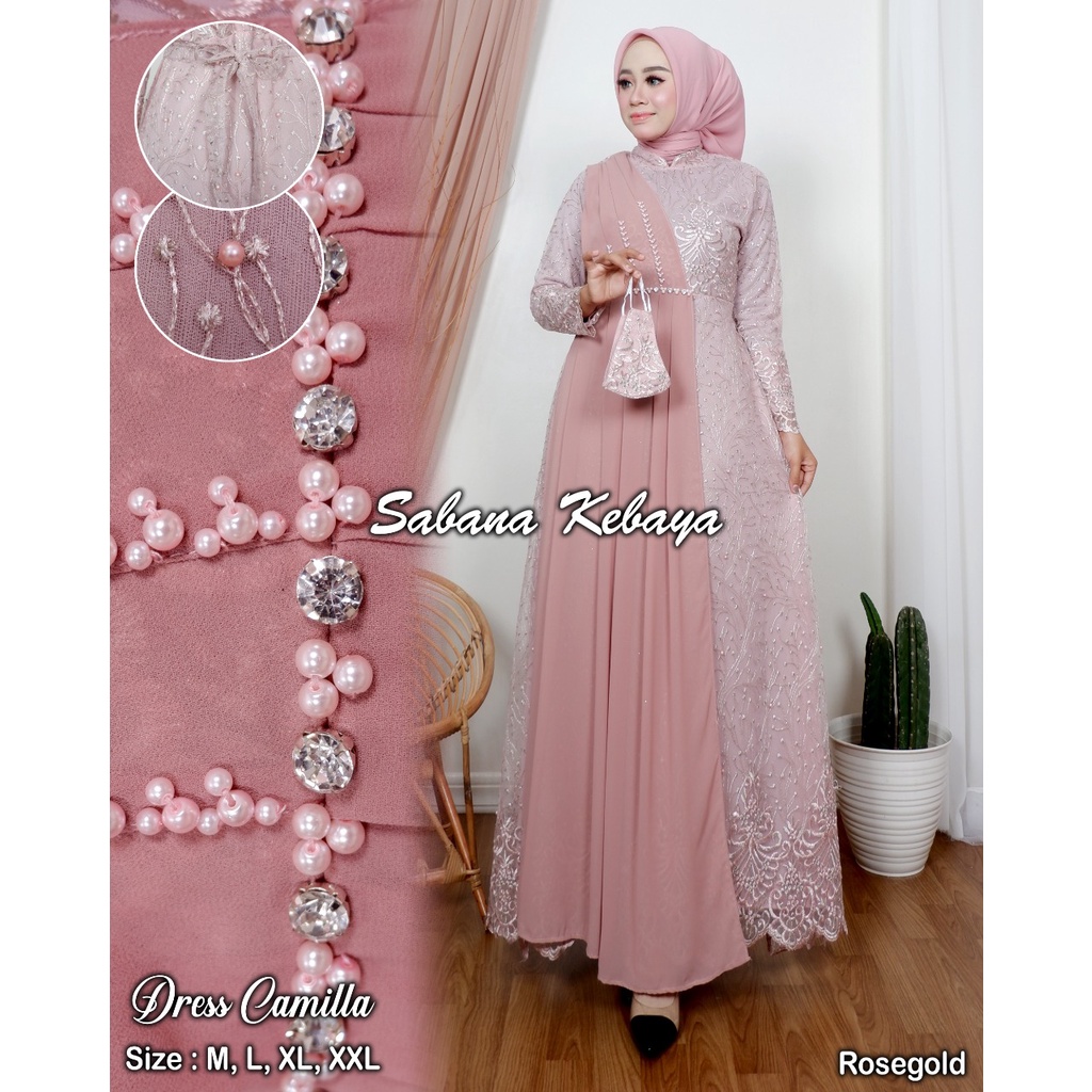 Permata Olshop / Camilla Dress SK / Kebaya Gamis Pesta Modern / Gamis Kondangan Mewah / Kebaya Payet