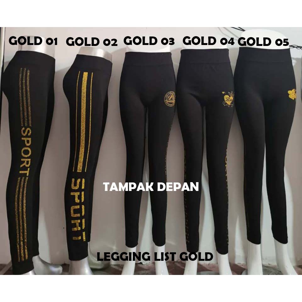 CELANA HW LEGGING TEBAL/ LEGING WANITA LIST GOLD