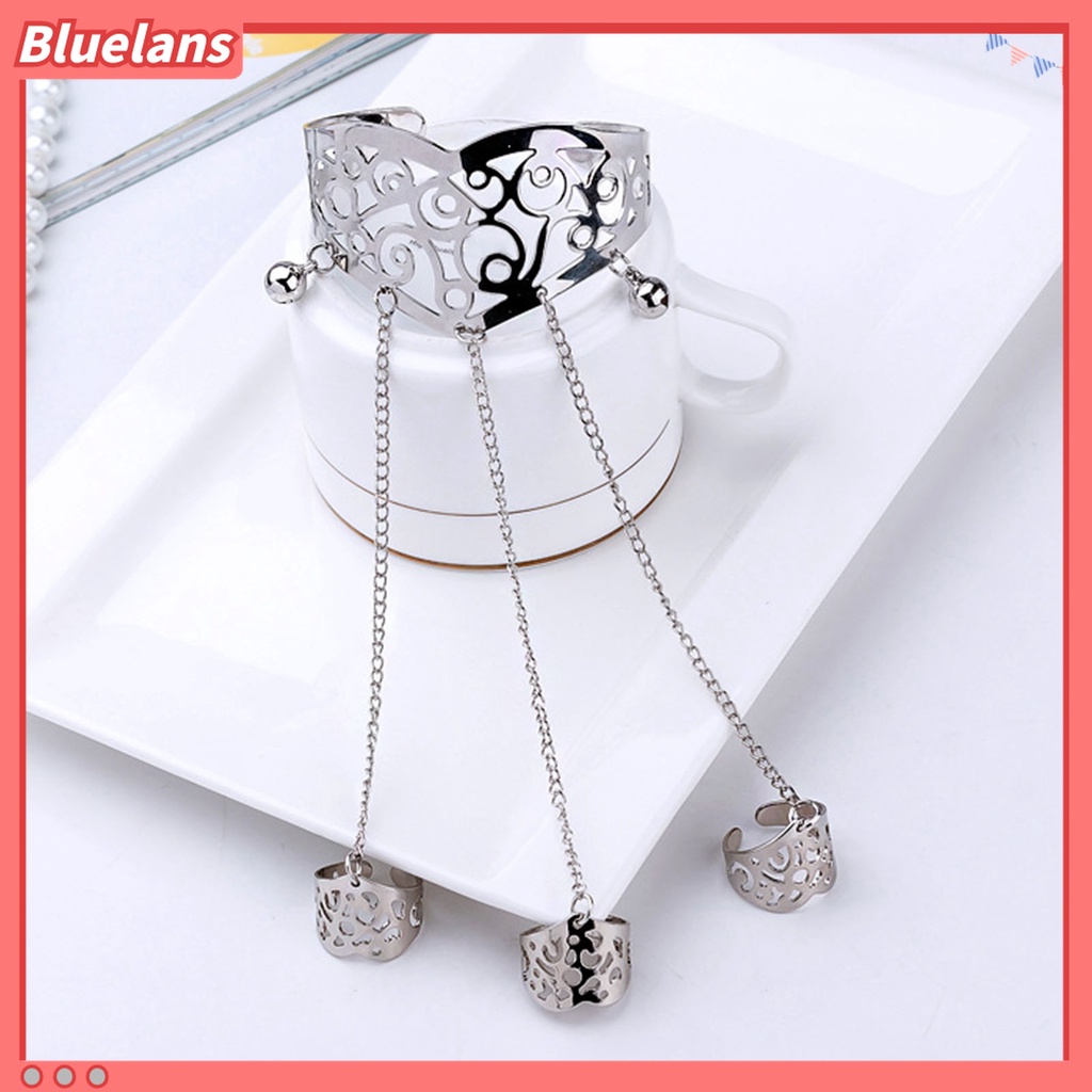 Gelang Tangan Rantai Multilayer Adjustable Motif Ukiran Hollow Aksen Rumbai + Lonceng Untuk Perhiasan Wanita