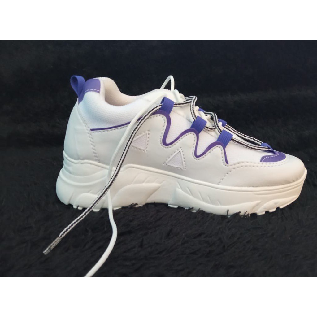SEPATU / SNEAKERS WANITA PEREMPUAN CEWEK IMPORT BERKUALITAS PUTIH POLOS MOTIF UNGU VIOLET