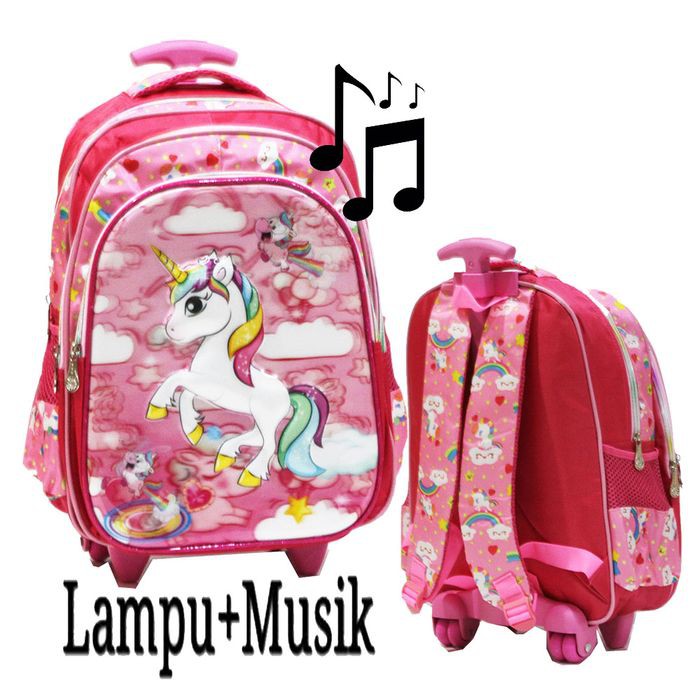 Tas Troli Anak Perempuan Tk Sd Little Pony Frozen Princess Hello  GC895 Promo Sd Lampu+Music Unico