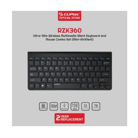 Keyboard mouse cliptec wireless usb 2.4ghz combo slim mini 78 keys optical 1600dpi 4d air xilent rzk-360 rzk360