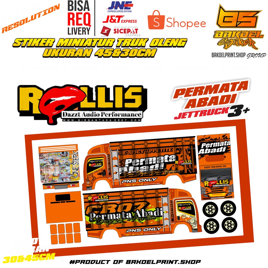 

STIKER MINIATUR TRUK OLENG MOTIF ROLLIS UK. 30-45CM