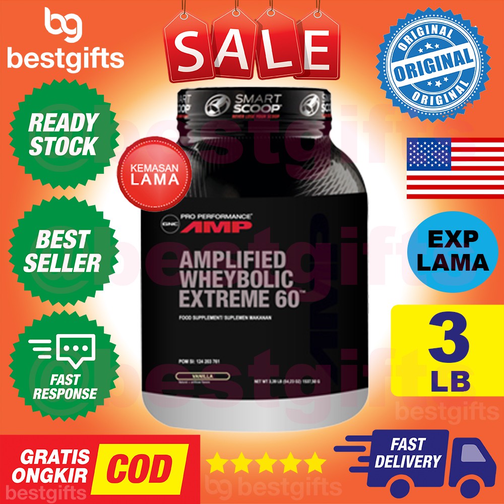 GNC PRO PERFORMANCE PP AMP AMPLIFIED WHEYBOLIC EXTREME 60 VANILLA WHEY PERBAIKAN OTOT KELELAHAN 3 LB