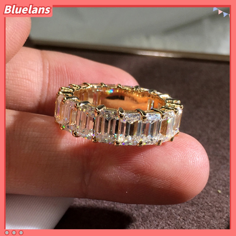 Bluelans Cincin Kawin / Tunangan Hias Cubic Zirconia Persegi Panjang Mewah Untuk Wanita