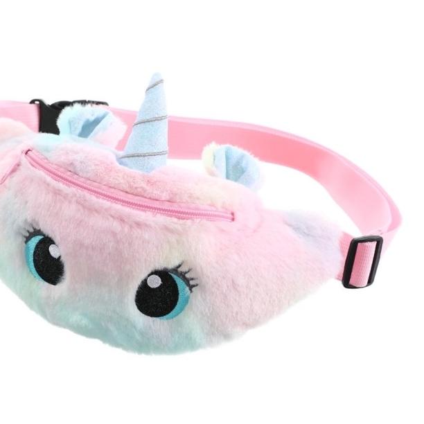 ✰ Tas Selempang Anak Perempuan Unicorn Plush Bulu/ Tas Pinggang Waistbag - Ungu Biru ➣