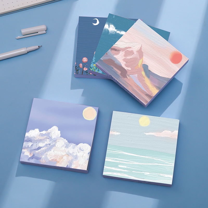 90 Pages/pcs Creative Colorful Moon Sea Flower Landscape Pattern Convenience Sticky Note Memo