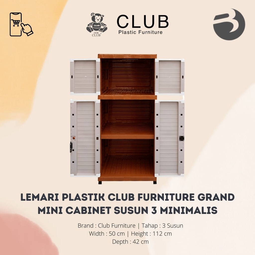 LEMARI PLASTIK CLUB FURNITURE GRAND MINI CABINET SUSUN 3 MINIMALIS