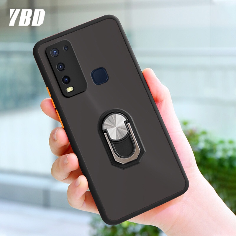 Case Vivo Y30 Y30i Y50 Armor Bumper casing Matte Precise With Ring Phone Holder Stand