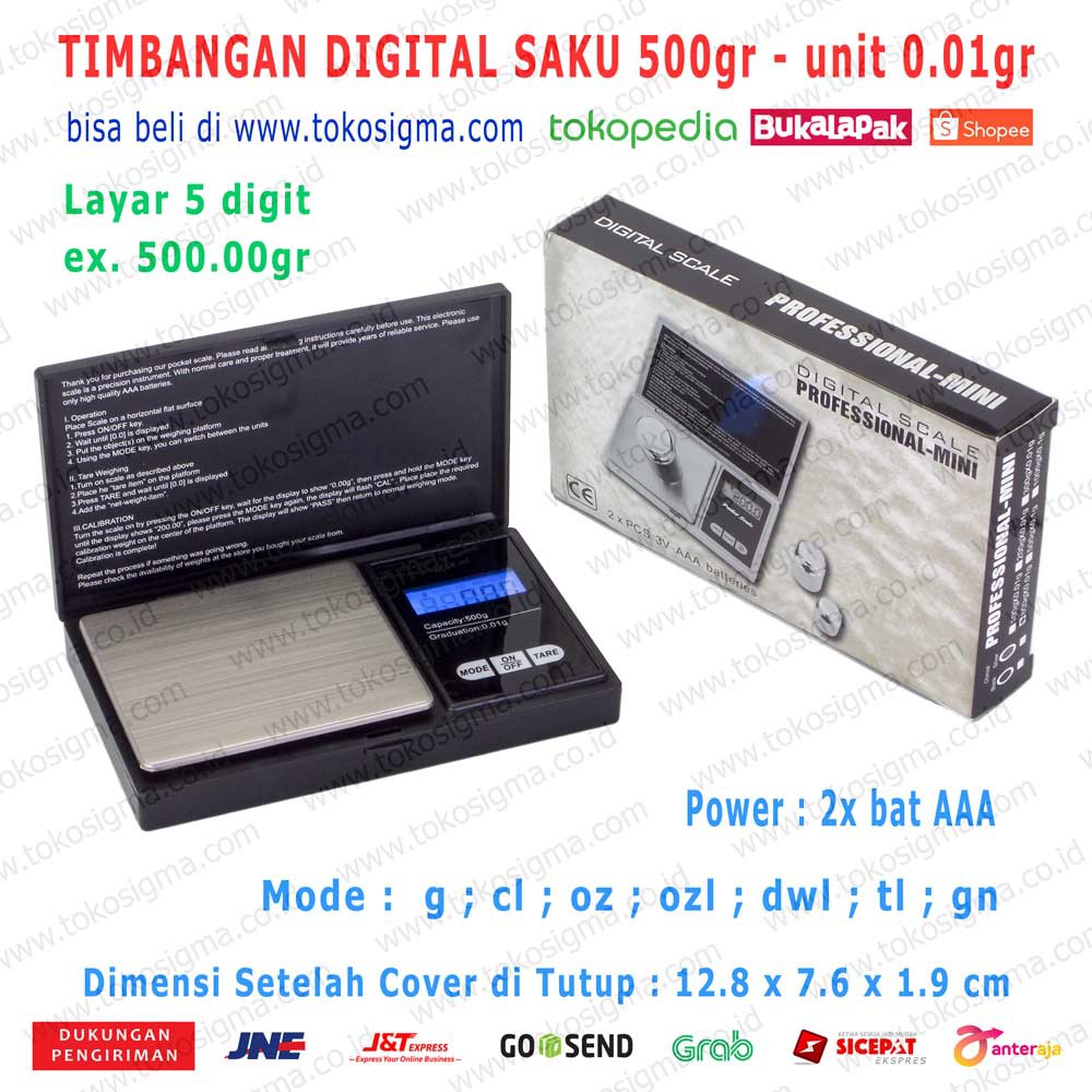 TIMBANGAN EMAS BERLIAN MINI SCALE DIGITAL SAKU 500gr - unit 0.01gr - 083