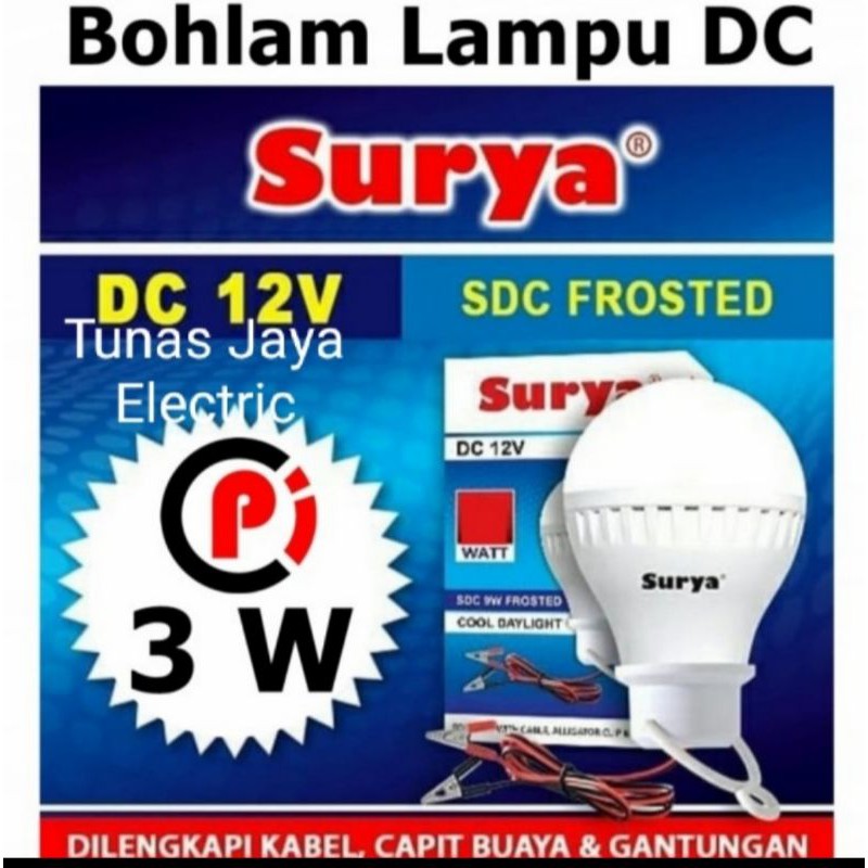 Bohlam Lampu LED 3W 12VDC + Kabel Jepit Aki SURYA