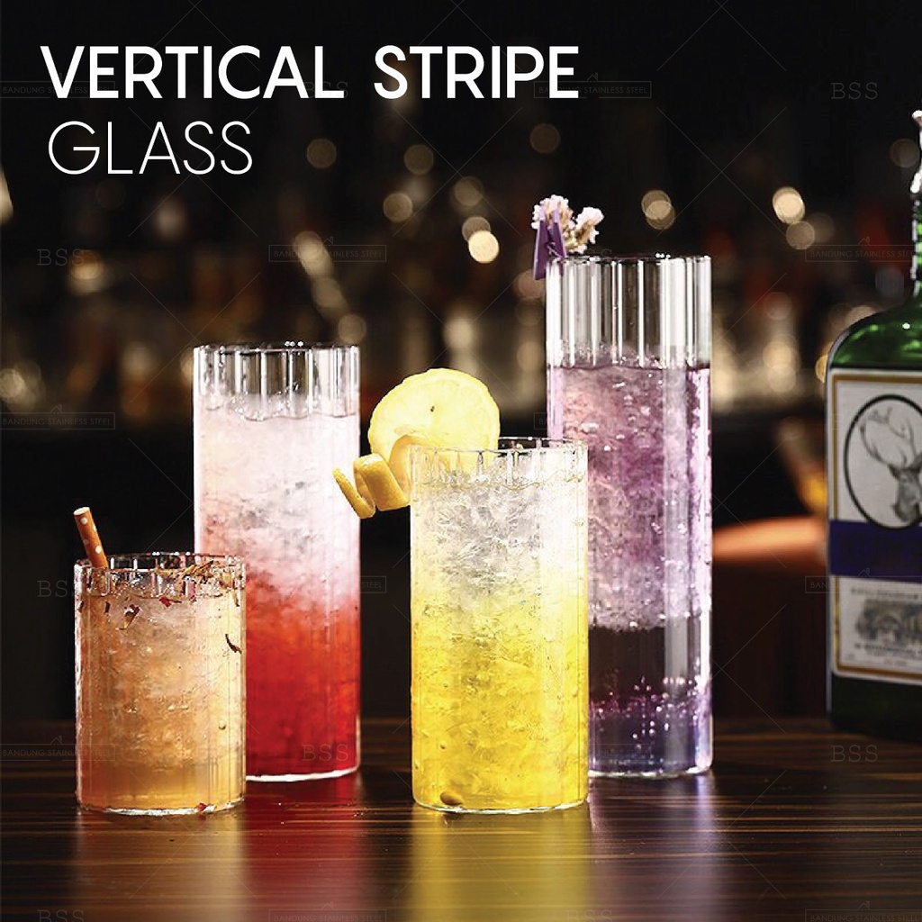 Gelas Kaca Ripple Tinggi Simple Polos Cangkir Borosilicate Juice Jus Air Minum Glass Cantik Unik Korean Cafe