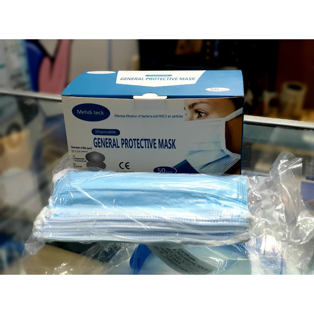 MASKER 3 PLY / SURGICAL MASK / DISPOSABLE MASK / MASKER MULUT ISI 50pc