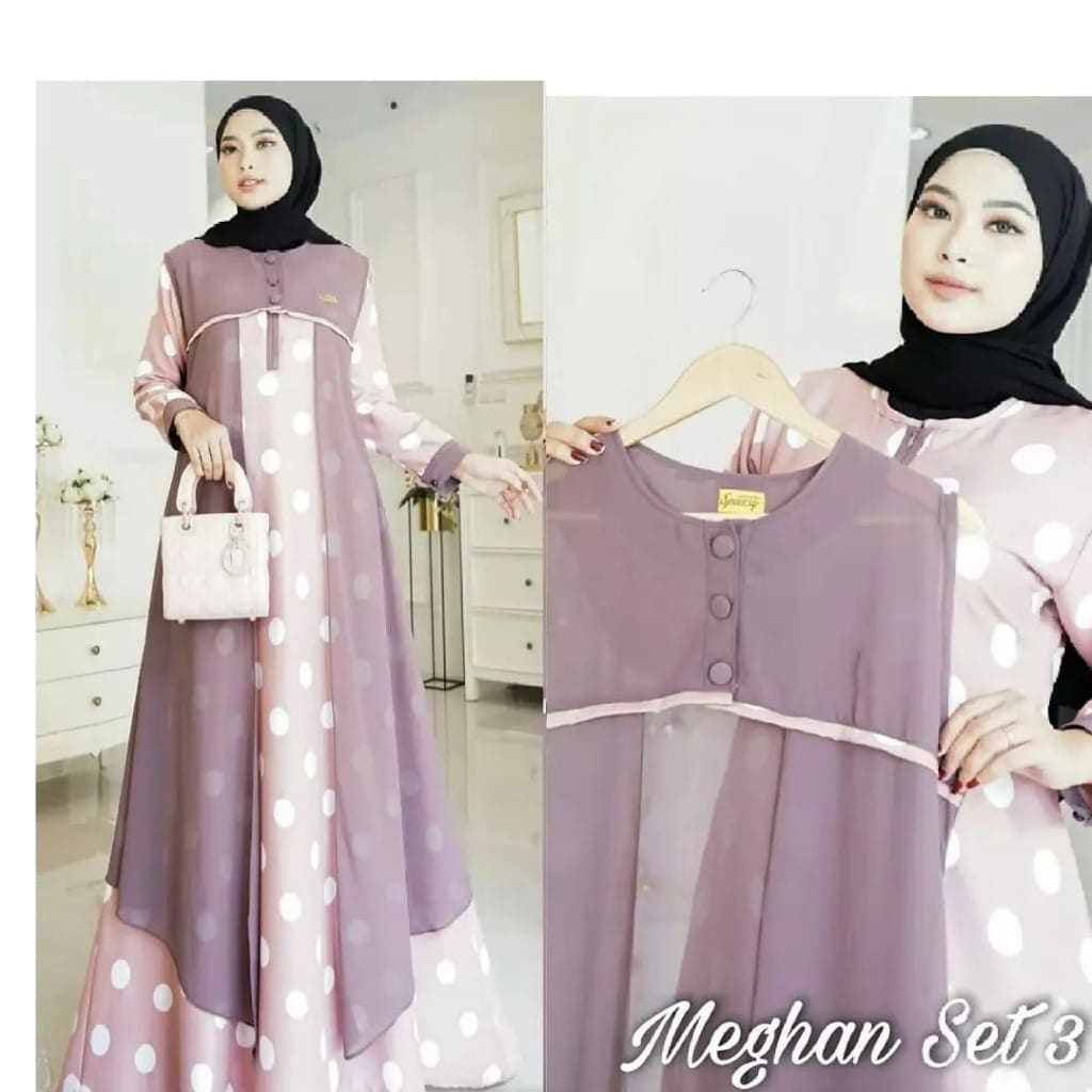 MEGHAN SET DRESS IK SYAKILA MIX CERUTY LD 110 CM PB 142 CM DAPAT INNER DAN OUTER TERPISAH Setelan Gamis Wanita Setelan Wanita Terbaru 2022