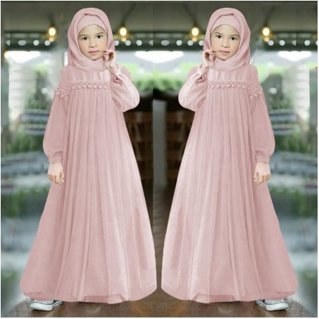 BINAR DRESS KIDS MAXI NURAINI CRAPE MIX TILE 10-12 Tahun Syari Set Anak Perempuan Gamis Anak Murah