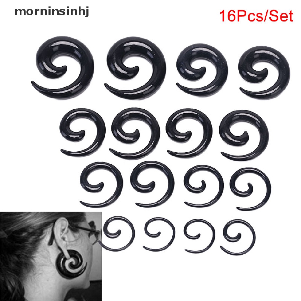 Mornin 16pcs / Set Ear Plug / Pelebar Tindikan Telinga Bentuk Spiral