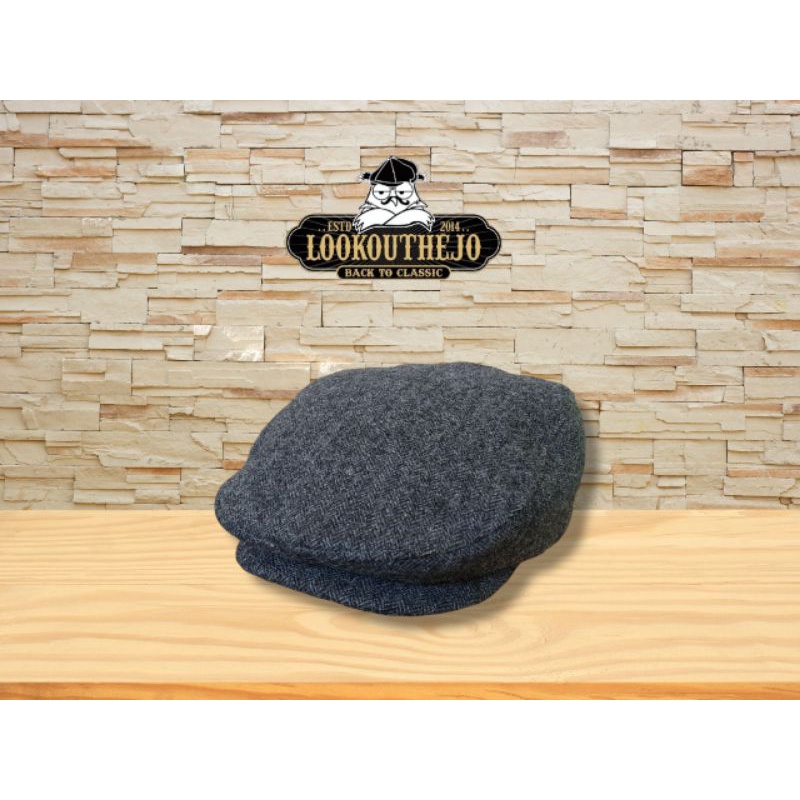TOPI FLAT CAP GREY HERINGBONE ORIGINAL LOOKOUTHEJO