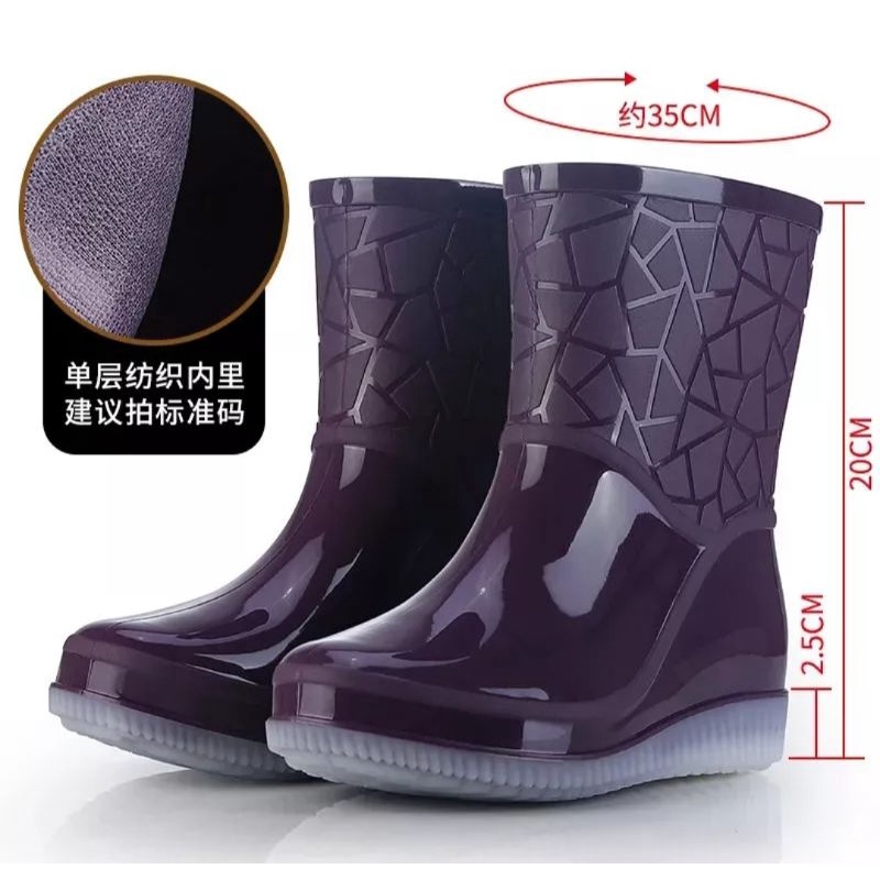 Sepatu Boots Wanita Anti Air / Sepatu Boots Hujan Low Heels (bahan karet untuk wanita dan cewek)