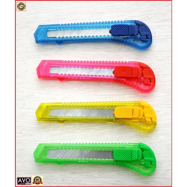 Cutter Blade Autostop Pisau Kater Plastik Besar Warna Warni Bening