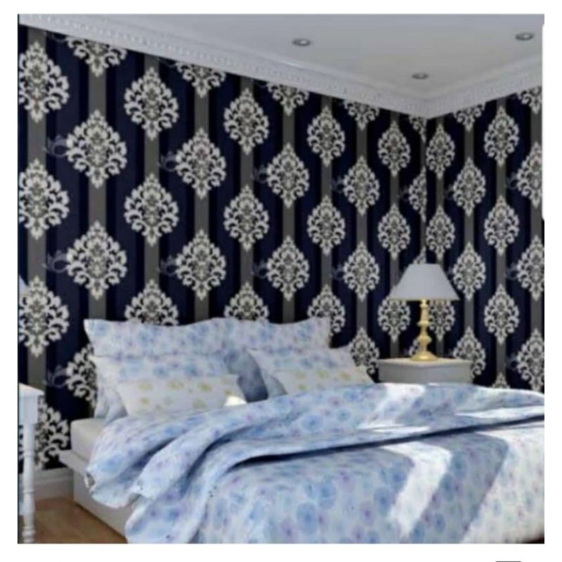 WALLPAPER DINDING MOTIF BATIK SALUR HITAM 45cm x 10m