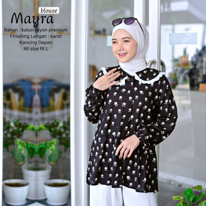 New - Baju Atasan/Blouse Wanita - MAYRA BLOUSE ALL Size fit L-Katun Rayon Premium-Motif Bunga-Nyaman dipakai