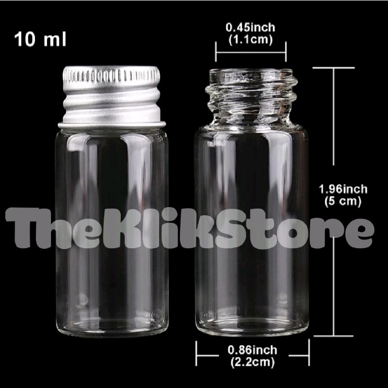 Botol Ulir Kaca Kecil 10ml Tutup Aluminium Cap Mini Glass Bottle Jar