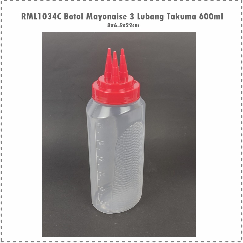 RML1034C Botol Mayonaise/Botol Saos Tomat 3 Lubang Takuma 600ml