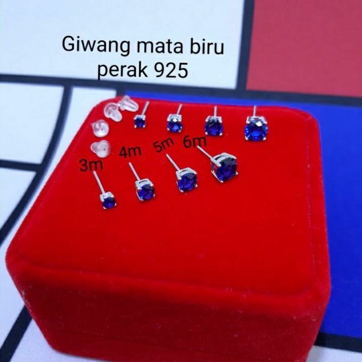 Ay00 Giwang Mata Biru Perak Silver 925 4 Ukuran 3-6mm