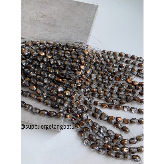 kristal CEKO KACANG GOLD white quartz 10mm putih kuarsa oval cutting