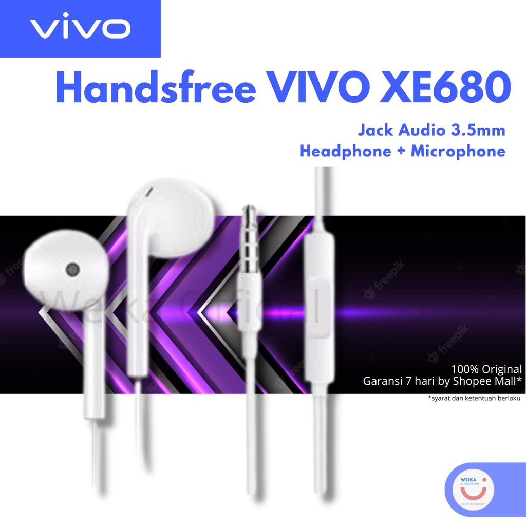 Headset Handsfree VIVO XE680 Audio Jack 3.5 mm Original 100%