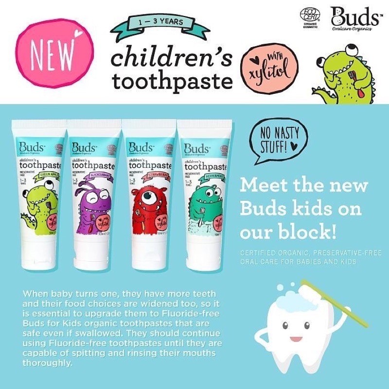 Buds Oralcare Organics - Children’s Toothpaste Xylitol Fluoride Baby Oral Gel