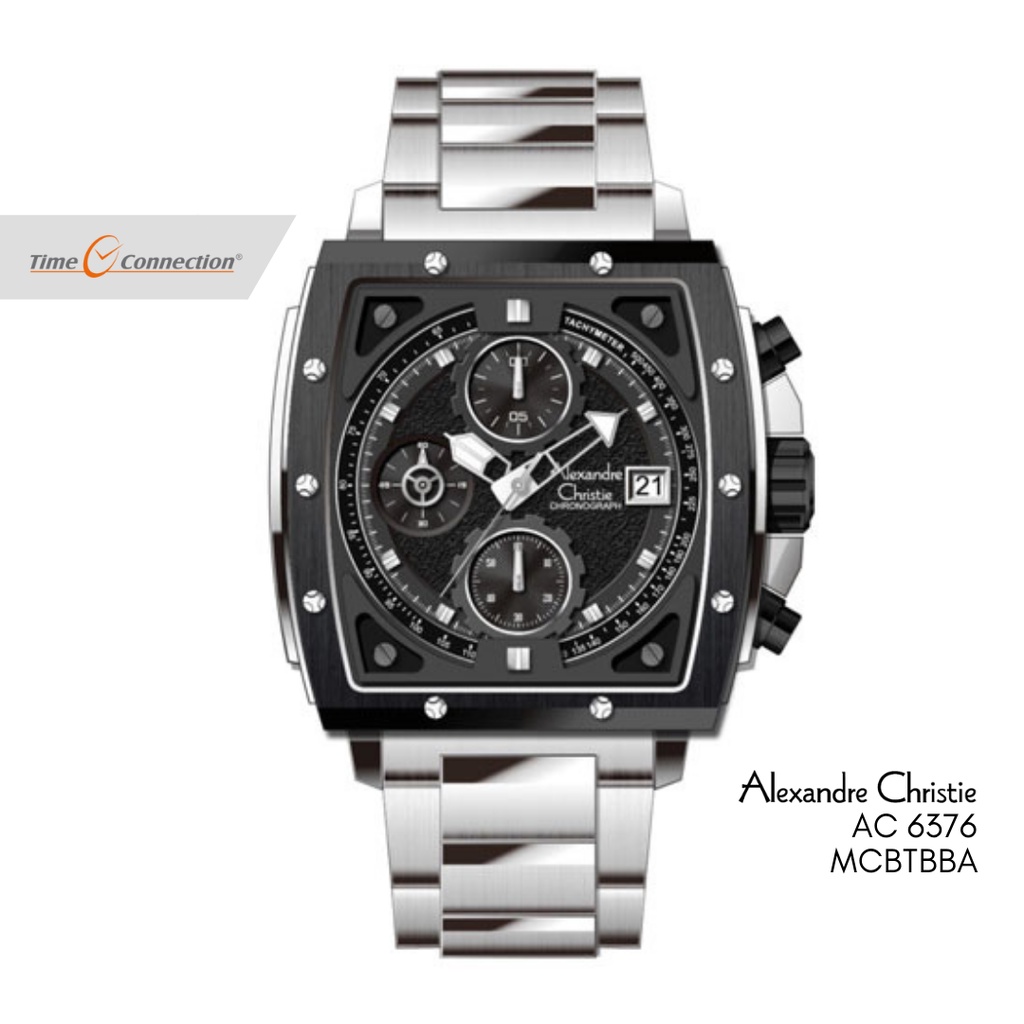 Alexandre Christie AC 6376 MCBTBBA Silver Hitam Original / Jam Tangan Pria Rantai / Silver Black Sta